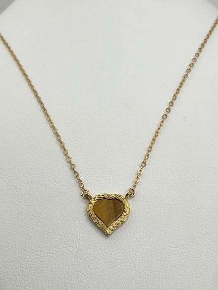 12KT Yellow Gold Filled Tiger Eye Heart Necklace