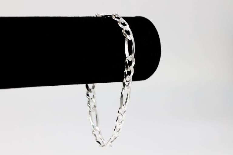 Men's 8mm Solid .925 Sterling Silver Flat Figaro Chain Link Italy Bracelet 7" inch