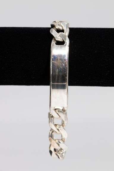 .925 Sterling Silver 13mm Curb Link ID Bracelet 9 Inches