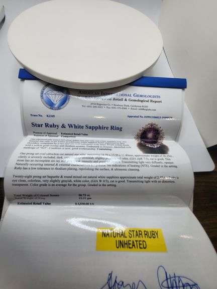 Very fine one Star Ruby 26.25 CW and Sapphire ring in silver 14k gold plated