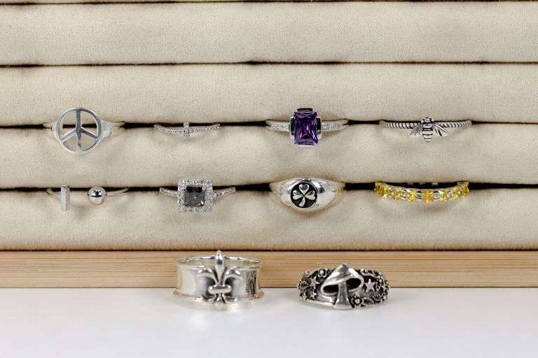 .925 Sterling Silver Curated Ring Lot of 10 Rings Various Sizes & Styles