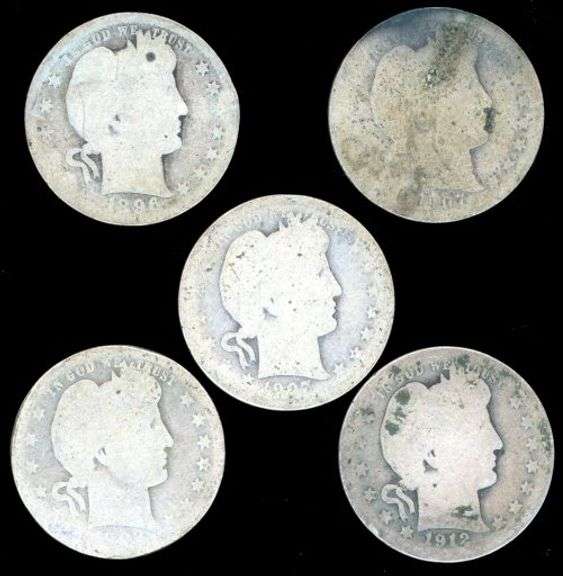 5 Barber Silver Quarters