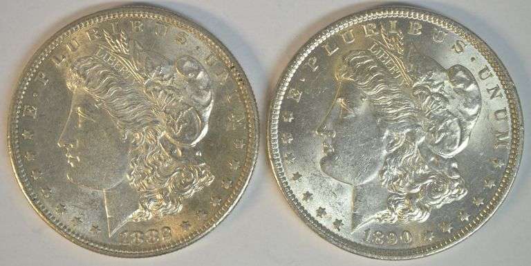 Fully struck and lustrous BU 1882-S and 1890-P Morgan Silver Dollars