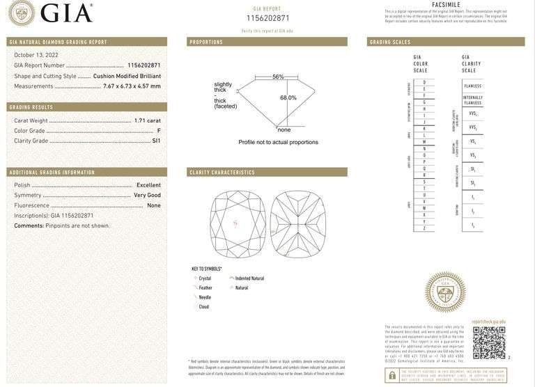 18K White Gold Cushion Cut Diamond Ring of 2.46ct