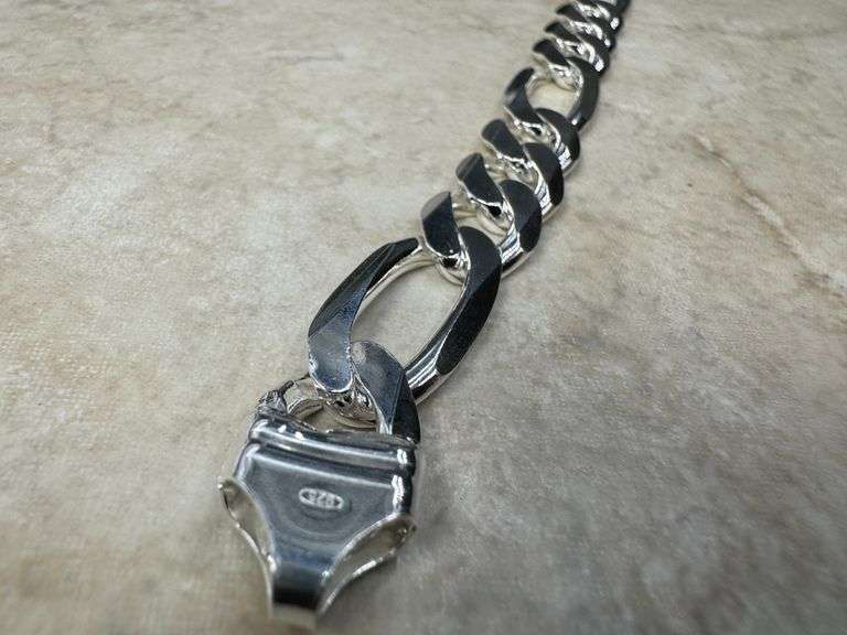 Men's 11.2mm .925 Sterling Silver Heavy Pave Figaro Chain Cuban Link Italy Bracelet 9"