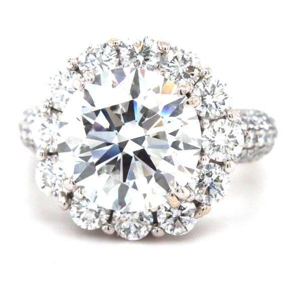 18kt White gold 5.05ct lab grown round brilliant cut with 2.65ctw halo with pave diamond setting