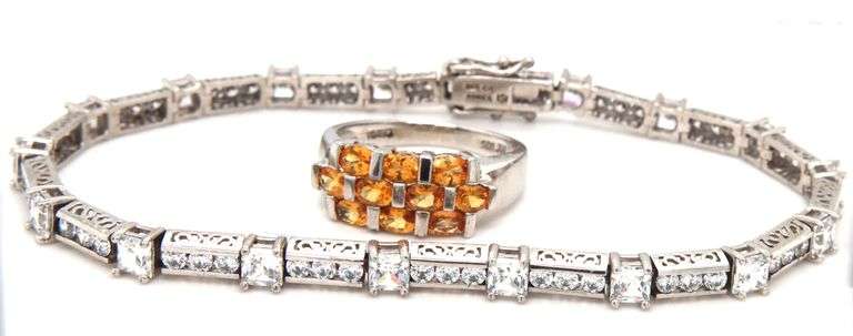 925 Sterling silver cubic zirconia bracelet and ring