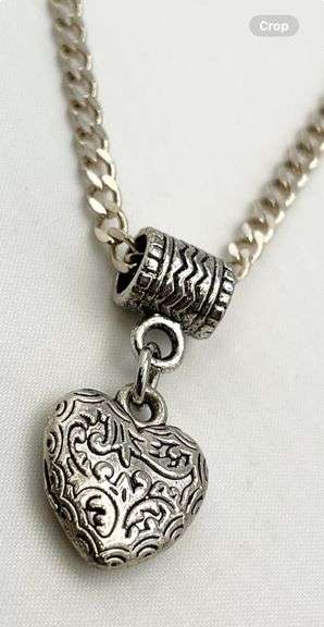 925 Sterling Silver Scrolled Or Filigree Design Heart With Long Curb Link Chain Necklace