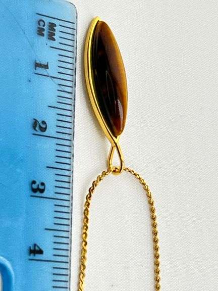 14KT Yellow Gold Filled Drop Tiger Eye Pendant Necklace