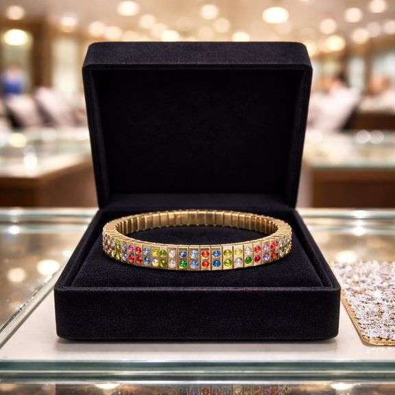 Multicolor Swarovski Expandable Bracelet Gold Plated