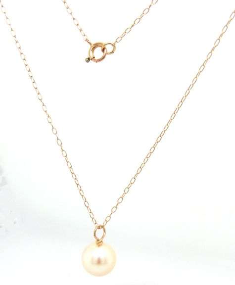 14kt Yellow gold 7.5-8mm pearl pendant on chain