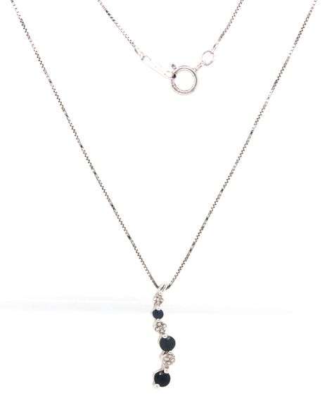10kt White gold blue sapphire and diamond pendant on chain