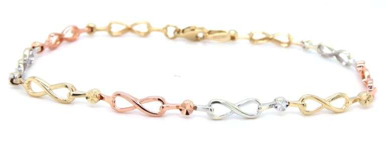 14kt Tri color gold Infinity link station bracelet