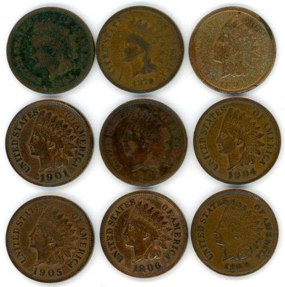 9 Different Indian Head Cents: 1964-1909