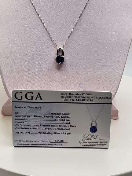 Magnificent Tanzanite Pendent in Silver – GGA Certified, size:18