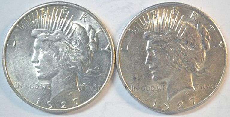 2 Flashy Near Mint 1927-S Peace Silver Dollars. Better date