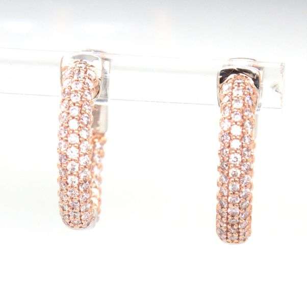 14kt Yellow gold 1ctw pave diamond in and out hoop earrings