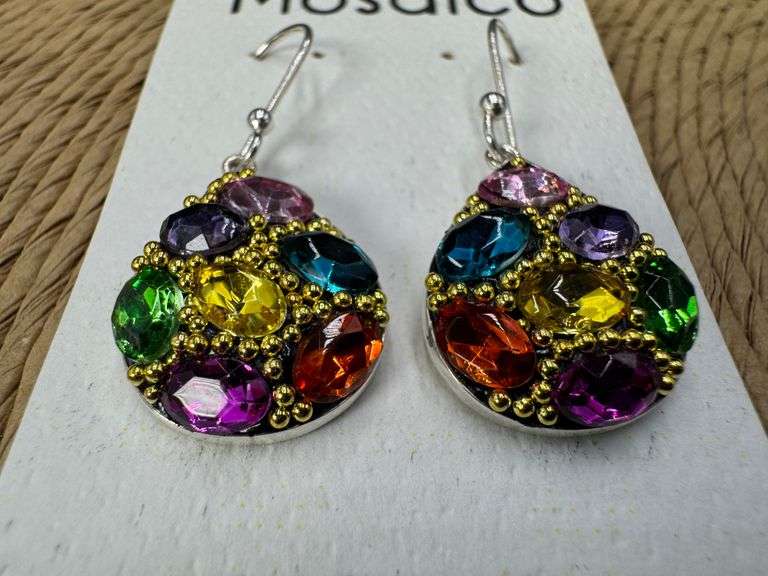 Sterling Silver 925 Mosaico Dangle Earrings w/ Austrian Cyrstals