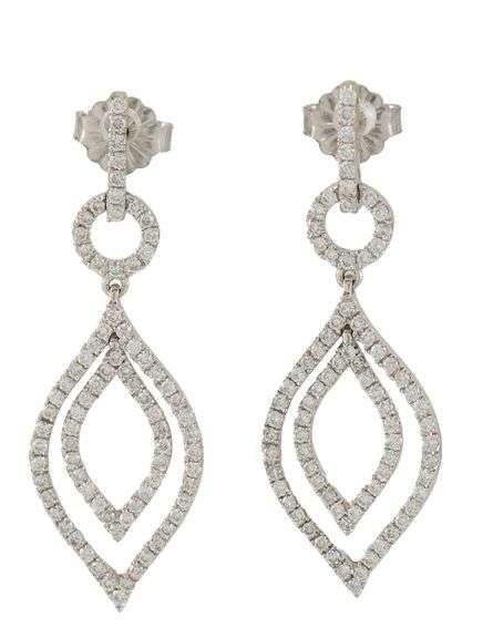 1.20ctw Diamond Double Open Marquise Shaped Dangle Earrings in 18K