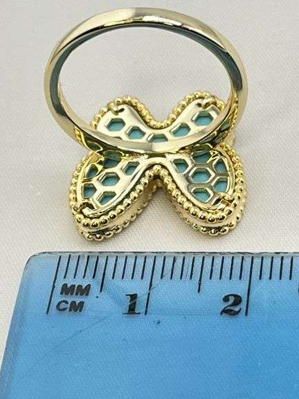 925 Sterling Silver Butterfly Turquoise Color Inlay Ring