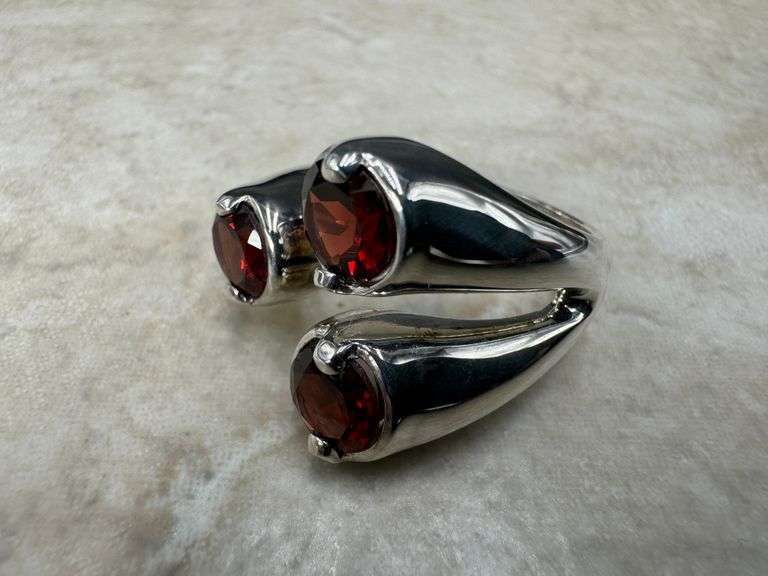 Sterling Silver Gemstone Natural Garnet Ring Size 10