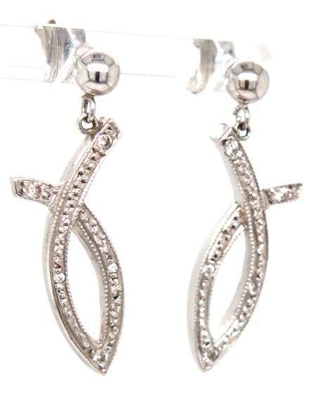 Modern 14K WG Dangle Post Earrings with Diamonds