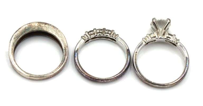 Group lot of 3 Vintage 925 sterling silver cubic zirconia rings
