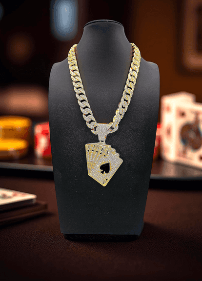 Dazzling Huge 163.1 Gram 18 Kt Gold Plate Royal Flush Necklace Pendant