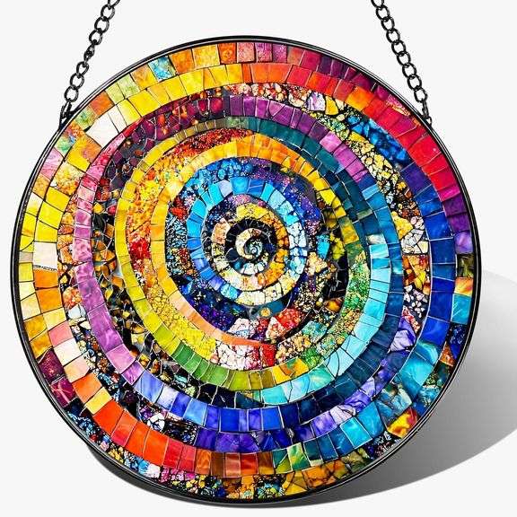 Rainbow Spiral Stained Glass Suncatcher