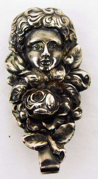 Antique Sterling Silver Chatelaine Clip - Girl with Roses