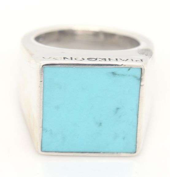 925 Sterling silver Pianegonda square turquoise signed ring