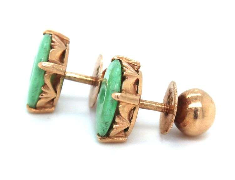 14kt Yellow gold Green Jade stud earrings