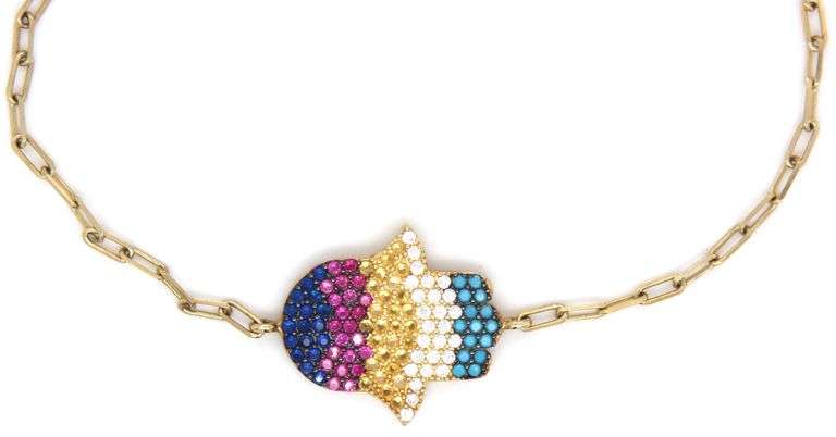 925 Sterling silver multi color cubic zirconia Hamsa bracelet