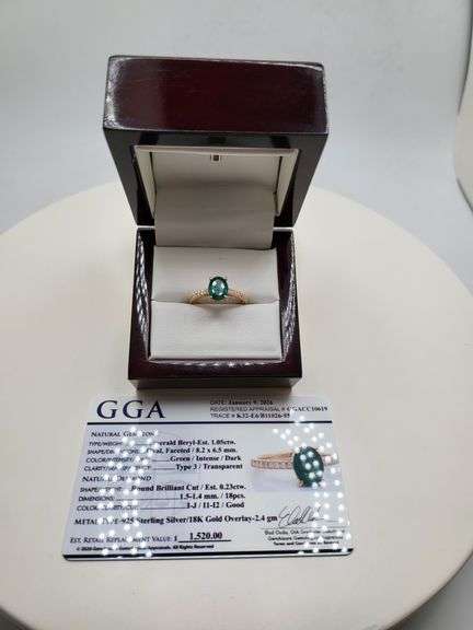 Very fine one Emerald ring in silver 14k gold plated with diamond accent