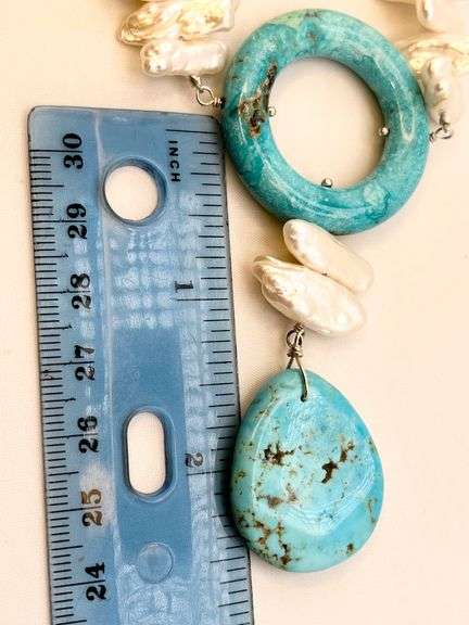 925 Sterling Silver Jay king Biwa Pearl And Turquoise Necklace