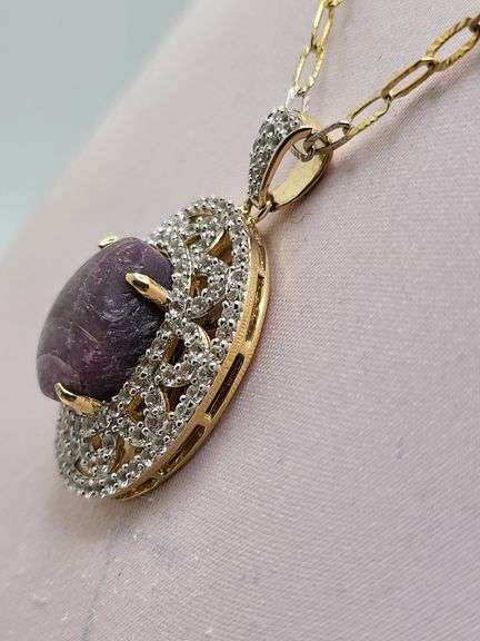 Extremely fine quality one Cabochon Ruby and Sapphire pendent in silver, GGA certfied