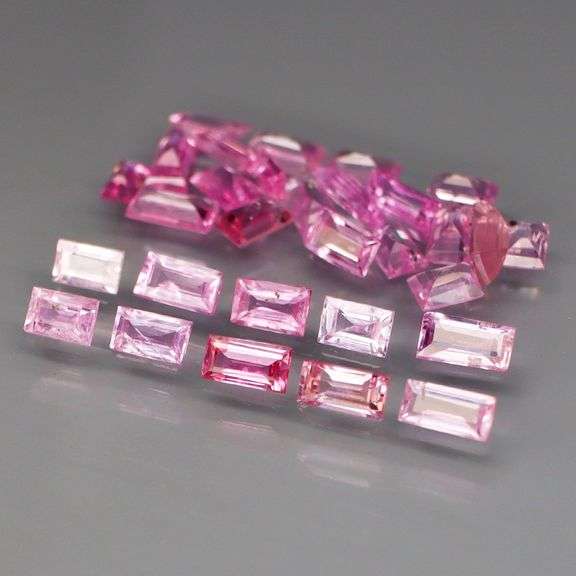 Baguette cut! 3.53ct set of Sapphires with candy pink hues!