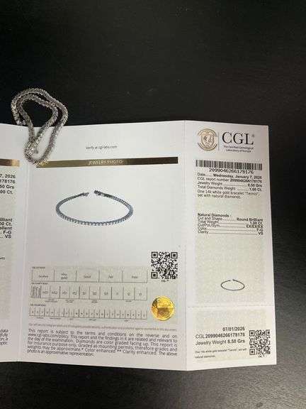 CERTIFIED 14K WHITE GOLD DIAMOND TENNIS BRACELET