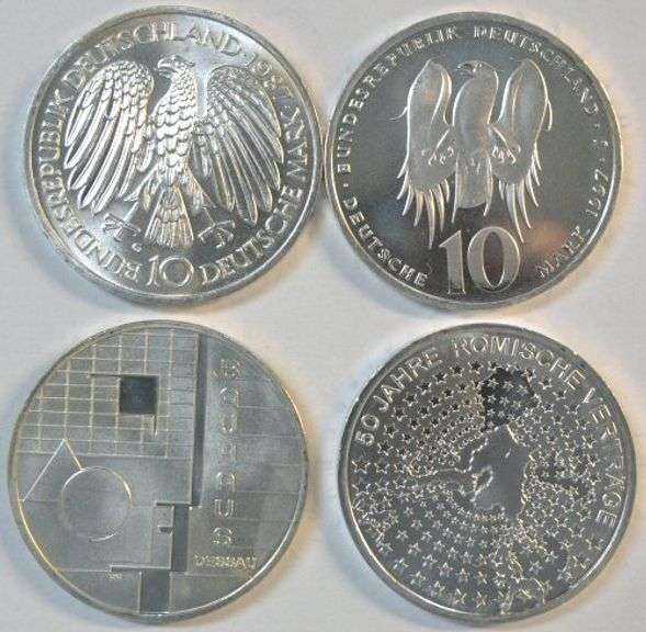 Gem SILVER 1987 & 1997 German 10 Marks and 2004 & 2007 10 Euros
