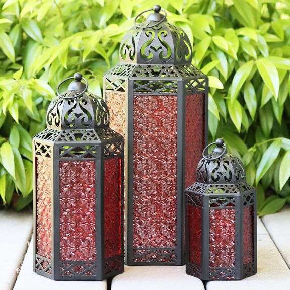 Moroccan-Style Metal Candle Lantern Set