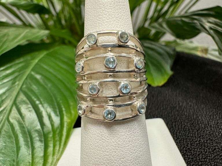 Sterling Silver 925 Natural Gemstone Blue Topaz Cocktail Ring Size 6.5