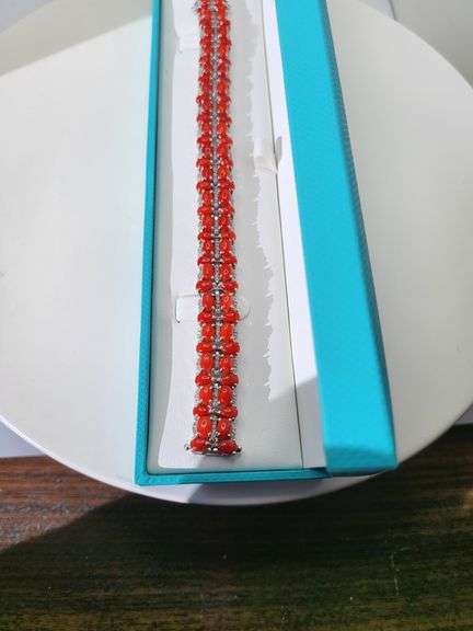 Coral Bracelet in Diamond Studded Sterling Silver