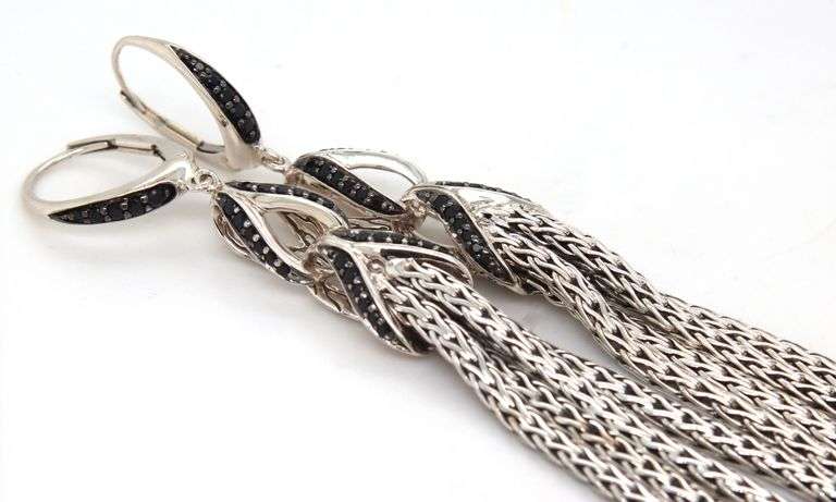 John Hardy Asli link chandelier black sapphire black spinel drop earrings