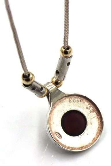 925 Sterling silver Garnet Cab 2 tone pendant on chain