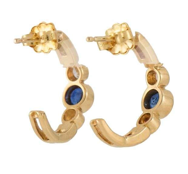0.70ctw Sapphire and 0.25ctw Diamond Bezel Set J Hoop Earrings in 14K