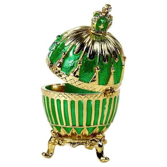 3.5" Crowned Fabergé Egg Replica Jewelry Box – Green Enamel & Crystal