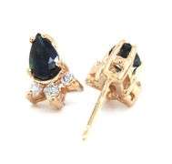 14kt Yellow gold pear shaped sapphire and diamond stud earrings