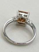 925 Sterling Silver Emerald Cut Peach Morganite With Crystal pave Accent Ring