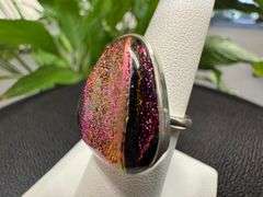 Sterling Silver 925 One of a Kind Dichroic Glass Ring Size 6.25