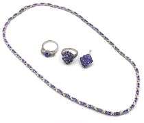 Set of 925 Sterling silver necklace, Pendant and 2 rings